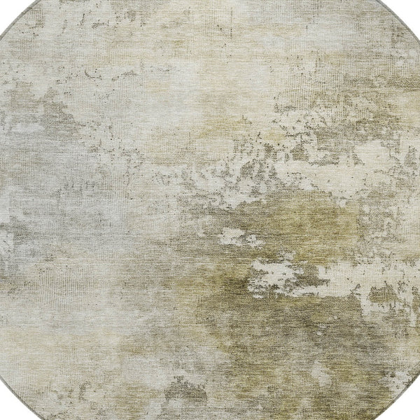 Homeroots 3' Artichoke Green And Ivory Abstract Area Rug - Stylish Washable Indoor/Outdoor Design For All Spaces 8' Round Polyester 605508