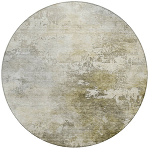 Homeroots 3' Artichoke Green And Ivory Abstract Area Rug - Stylish Washable Indoor/Outdoor Design For All Spaces 8' Round Polyester 605508