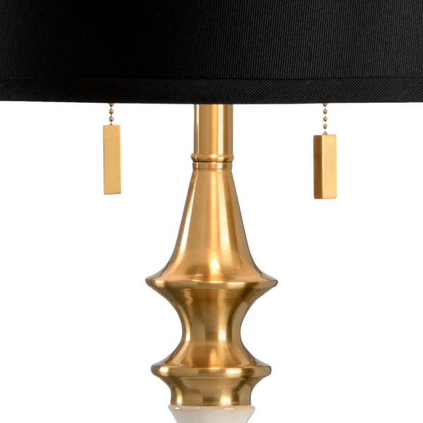 Wildwood Dana Oyster Glazed Table Lamp With Antique Gold Trim, Black Silkette Shade & Double Pull Chain (30.5") 60551