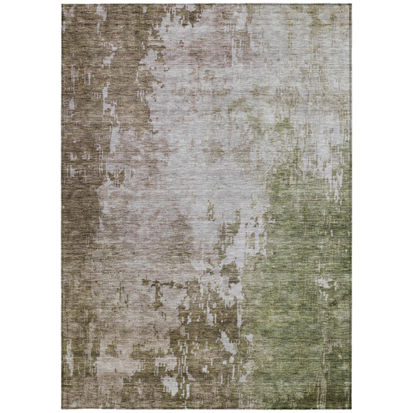 Homeroots 3' Stylish Brown And Green Abstract Washable Area Rug For Indoor And Outdoor Living Spaces 3' X 5' Polyester 605512