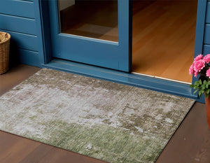 Homeroots 3' Stylish Brown And Green Abstract Washable Area Rug For Indoor And Outdoor Living Spaces 3' X 5' Polyester 605512