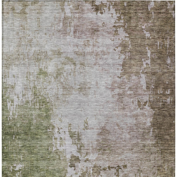 Homeroots 3' Stylish Brown And Green Abstract Washable Area Rug For Indoor And Outdoor Living Spaces 3' X 5' Polyester 605512