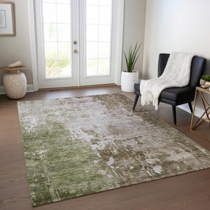 Homeroots 3' Stylish Brown And Green Abstract Washable Area Rug For Indoor And Outdoor Living Spaces 3' X 5' Polyester 605512