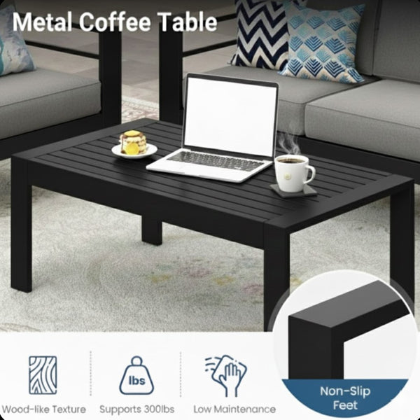 English Elm All-weather Outdoor 4 Piece Iron Conversation Set with Olefin Cushions and Wood Grain Table Light Gray B082S00105