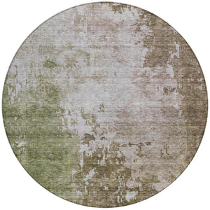 Homeroots 3' Stylish Brown And Green Abstract Washable Area Rug For Indoor And Outdoor Living Spaces 8' Round Polyester 605514