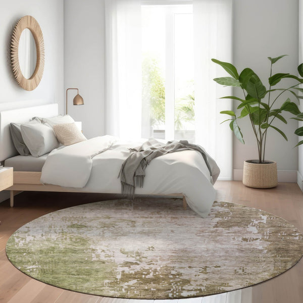 Homeroots 3' Stylish Brown And Green Abstract Washable Area Rug For Indoor And Outdoor Living Spaces 8' Round Polyester 605514