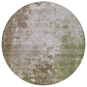 Homeroots 3' Stylish Brown And Green Abstract Washable Area Rug For Indoor And Outdoor Living Spaces 8' Round Polyester 605514