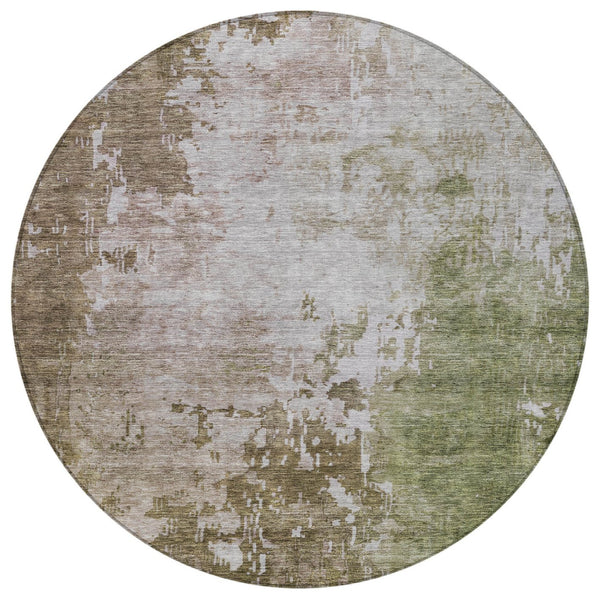 Homeroots 3' Stylish Brown And Green Abstract Washable Area Rug For Indoor And Outdoor Living Spaces 8' Round Polyester 605514