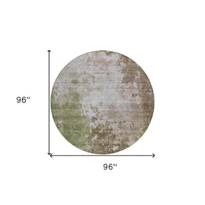 Homeroots 3' Stylish Brown And Green Abstract Washable Area Rug For Indoor And Outdoor Living Spaces 8' Round Polyester 605514