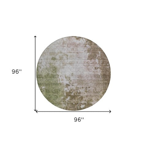 Homeroots 3' Stylish Brown And Green Abstract Washable Area Rug For Indoor And Outdoor Living Spaces 8' Round Polyester 605514