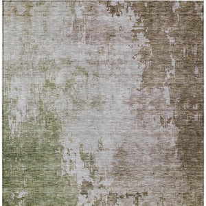 Homeroots 3' Stylish Brown And Green Abstract Washable Area Rug For Indoor And Outdoor Living Spaces 8' X 10' Polyester 605515
