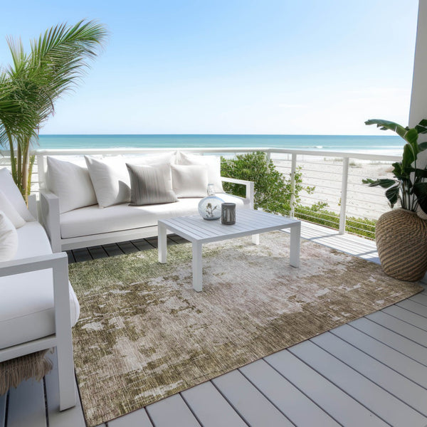 Homeroots 3' Stylish Brown And Green Abstract Washable Area Rug For Indoor And Outdoor Living Spaces 8' X 10' Polyester 605515