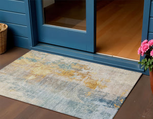 Homeroots 3' Stylish Teal Blue And Copper Abstract Washable Area Rug For Indoor And Outdoor Spaces 3' X 5' Polyester 605518