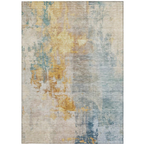 Homeroots 3' Stylish Teal Blue And Copper Abstract Washable Area Rug For Indoor And Outdoor Spaces 3' X 5' Polyester 605518