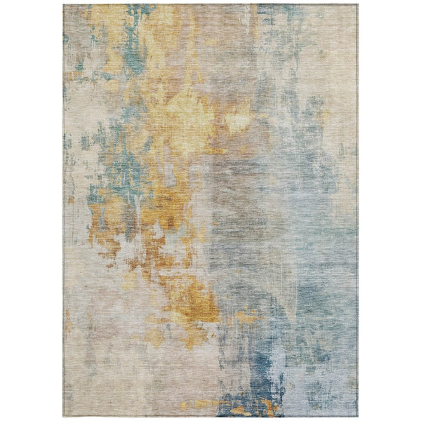 Homeroots 3' Stylish Teal Blue And Copper Abstract Washable Area Rug For Indoor And Outdoor Spaces 3' X 5' Polyester 605518