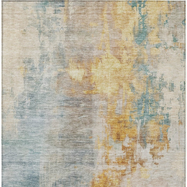 Homeroots 3' Stylish Teal Blue And Copper Abstract Washable Area Rug For Indoor And Outdoor Spaces 5' X 8' Polyester 605519