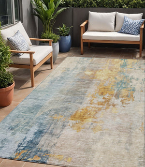 Homeroots 3' Stylish Teal Blue And Copper Abstract Washable Area Rug For Indoor And Outdoor Spaces 5' X 8' Polyester 605519
