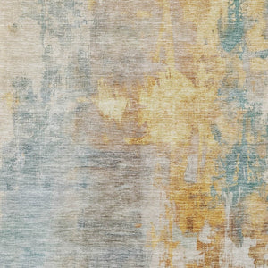 Homeroots 3' Stylish Teal Blue And Copper Abstract Washable Area Rug For Indoor And Outdoor Spaces 5' X 8' Polyester 605519