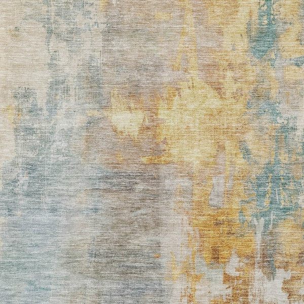 Homeroots 3' Stylish Teal Blue And Copper Abstract Washable Area Rug For Indoor And Outdoor Spaces 5' X 8' Polyester 605519