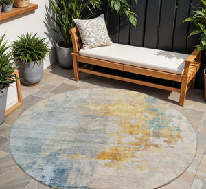 Homeroots 3' Stylish Teal Blue And Copper Abstract Washable Area Rug For Indoor And Outdoor Spaces 8' Round Polyester 605520