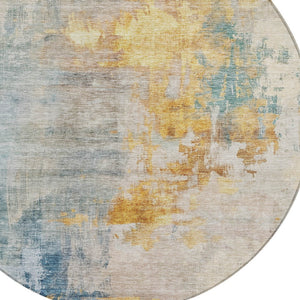 Homeroots 3' Stylish Teal Blue And Copper Abstract Washable Area Rug For Indoor And Outdoor Spaces 8' Round Polyester 605520