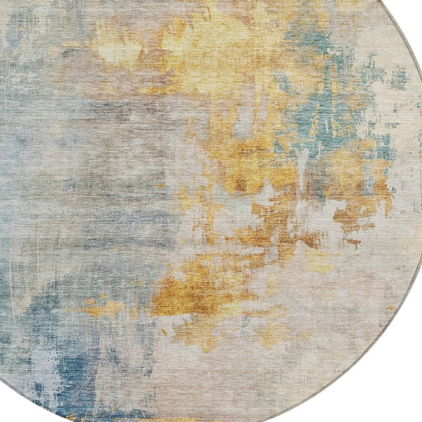 Homeroots 3' Stylish Teal Blue And Copper Abstract Washable Area Rug For Indoor And Outdoor Spaces 8' Round Polyester 605520