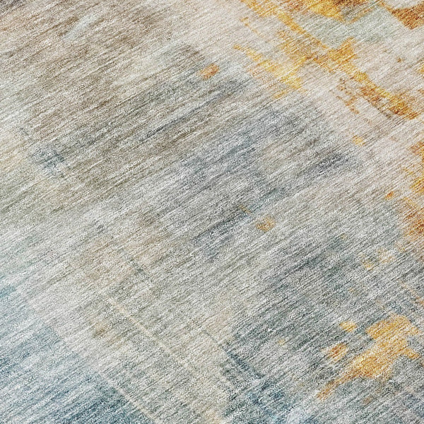 Homeroots 3' Stylish Teal Blue And Copper Abstract Washable Area Rug For Indoor And Outdoor Spaces 8' Round Polyester 605520