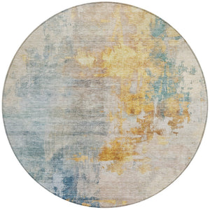 Homeroots 3' Stylish Teal Blue And Copper Abstract Washable Area Rug For Indoor And Outdoor Spaces 8' Round Polyester 605520