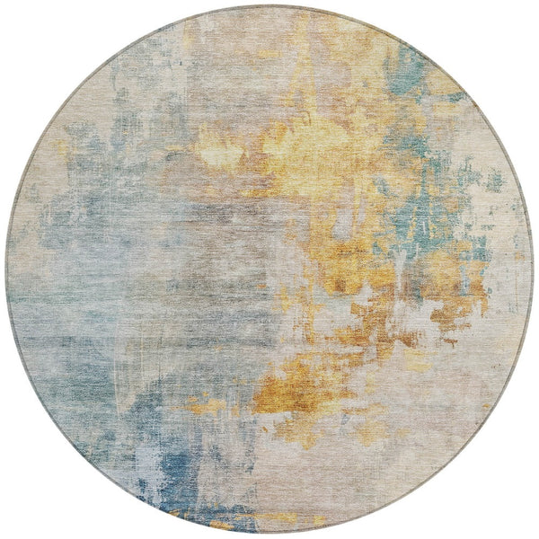 Homeroots 3' Stylish Teal Blue And Copper Abstract Washable Area Rug For Indoor And Outdoor Spaces 8' Round Polyester 605520