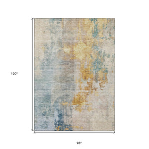 HomeRoots 5' Linen Teal Blue and Copper Abstract Area Rug - Stylish, Washable, Stain-Resistant for Indoor/Outdoor Use 8' X 10' 605521