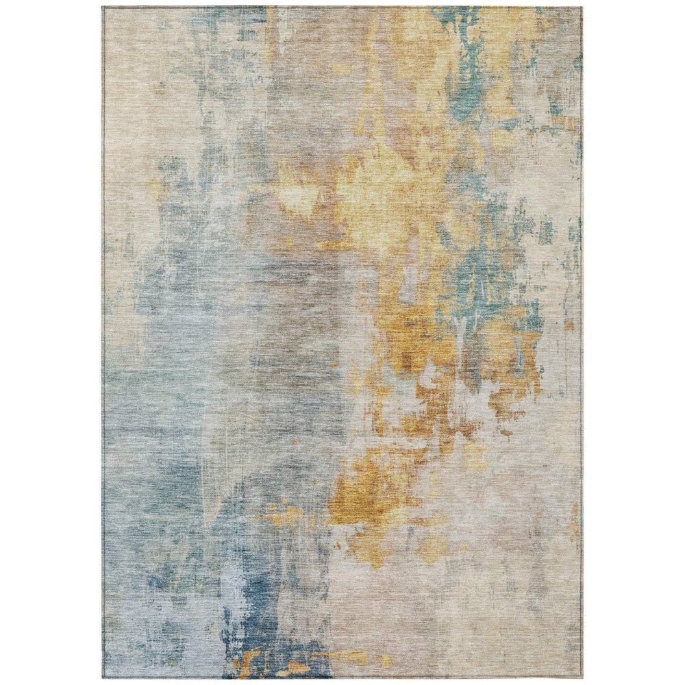 HomeRoots 5' Linen Teal Blue and Copper Abstract Area Rug - Stylish, Washable, Stain-Resistant for Indoor/Outdoor Use 8' X 10' 605521