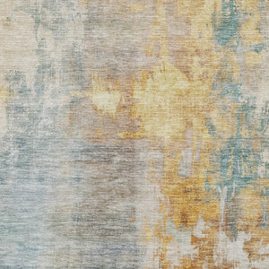 Homeroots 3' Stylish Teal Blue And Copper Abstract Washable Area Rug For Indoor And Outdoor Spaces 8' X 10' Polyester 605521