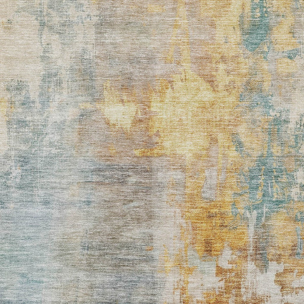 Homeroots 3' Stylish Teal Blue And Copper Abstract Washable Area Rug For Indoor And Outdoor Spaces 8' X 10' Polyester 605521