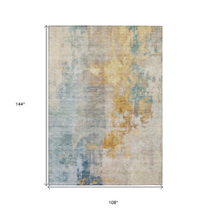 Homeroots 3' Stylish Teal Blue And Copper Abstract Washable Area Rug For Indoor And Outdoor Spaces 9' X 12' Polyester 605522
