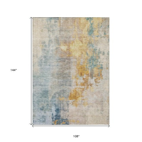 Homeroots 3' Stylish Teal Blue And Copper Abstract Washable Area Rug For Indoor And Outdoor Spaces 9' X 12' Polyester 605522