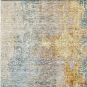 Homeroots 3' Stylish Teal Blue And Copper Abstract Washable Area Rug For Indoor And Outdoor Spaces 9' X 12' Polyester 605522