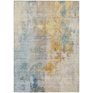 HomeRoots 5' Linen Teal Blue and Copper Abstract Area Rug - Stylish, Washable, Stain-Resistant for Indoor/Outdoor Use 10' X 14' 605523