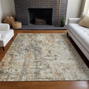 Homeroots 3' Stylish Terra Cotta Beige And Dark Gray Abstract Washable Area Rug For Indoor & Outdoor Use 3' X 5' Polyester 605524