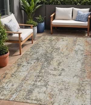 Homeroots 3' Stylish Terra Cotta Beige And Dark Gray Abstract Washable Area Rug For Indoor & Outdoor Use 5' X 8' Polyester 605525