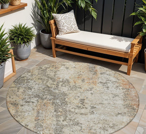 HomeRoots 5' Stylish Terra Cotta Beige and Dark Gray Abstract Area Rug for Indoor & Outdoor Spaces, Washable 8' Round 605526