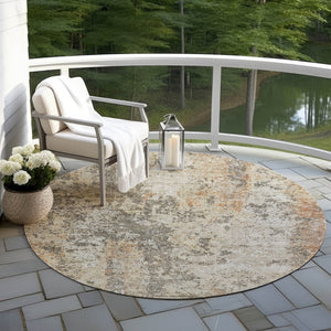Homeroots 3' Stylish Terra Cotta Beige And Dark Gray Abstract Washable Area Rug For Indoor & Outdoor Use 8' Round Polyester 605526