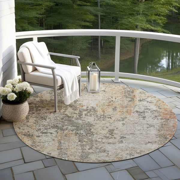 Homeroots 3' Stylish Terra Cotta Beige And Dark Gray Abstract Washable Area Rug For Indoor & Outdoor Use 8' Round Polyester 605526