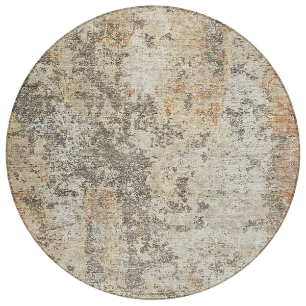 HomeRoots 5' Stylish Terra Cotta Beige and Dark Gray Abstract Area Rug for Indoor & Outdoor Spaces, Washable 8' Round 605526