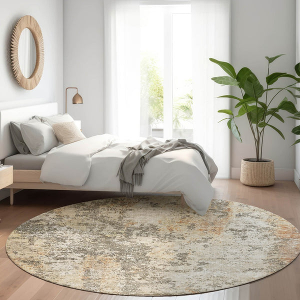 Homeroots 3' Stylish Terra Cotta Beige And Dark Gray Abstract Washable Area Rug For Indoor & Outdoor Use 8' Round Polyester 605526