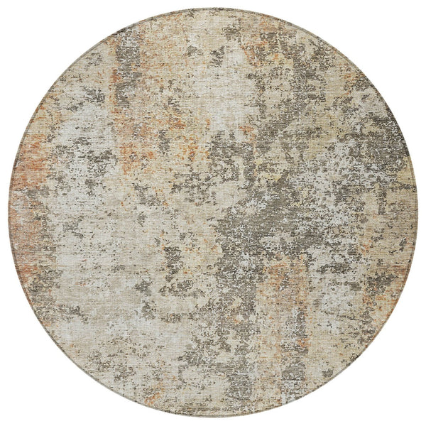 Homeroots 3' Stylish Terra Cotta Beige And Dark Gray Abstract Washable Area Rug For Indoor & Outdoor Use 8' Round Polyester 605526