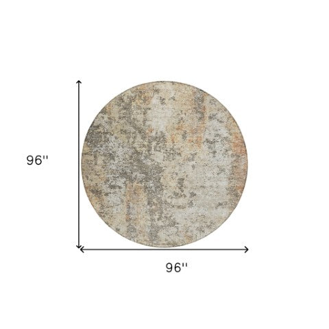 Homeroots 3' Stylish Terra Cotta Beige And Dark Gray Abstract Washable Area Rug For Indoor & Outdoor Use 8' Round Polyester 605526