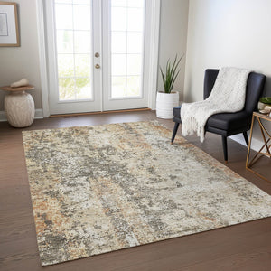 Homeroots 3' Stylish Terra Cotta Beige And Dark Gray Abstract Washable Area Rug For Indoor & Outdoor Use 8' X 10' Polyester 605527