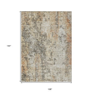 Homeroots 3' Stylish Terra Cotta Beige And Dark Gray Abstract Washable Area Rug For Indoor & Outdoor Use 9' X 12' Polyester 605528