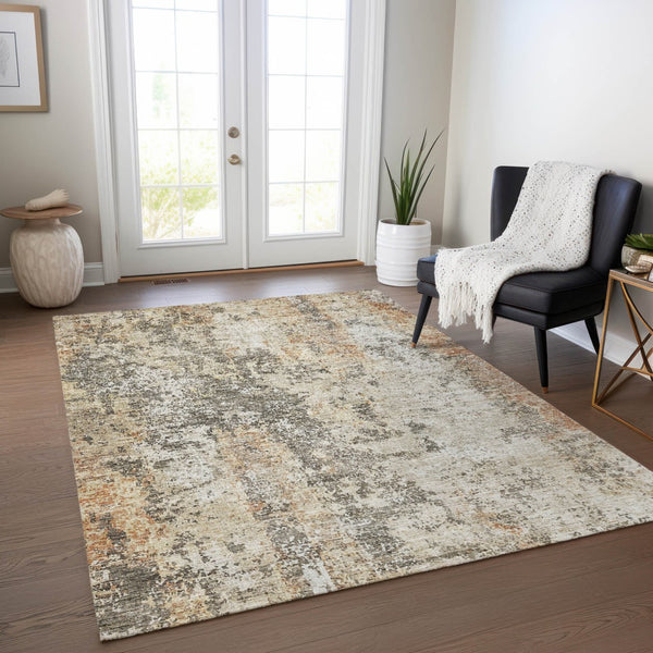 Homeroots 3' Stylish Terra Cotta Beige And Dark Gray Abstract Washable Area Rug For Indoor & Outdoor Use 10' X 14' Polyester 605529