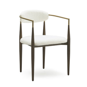 English Elm Dining Arm Chairs Set of 2 Gold Accent Iron Frame Upholstered Modern Minimalist White+Gold N771P392272J